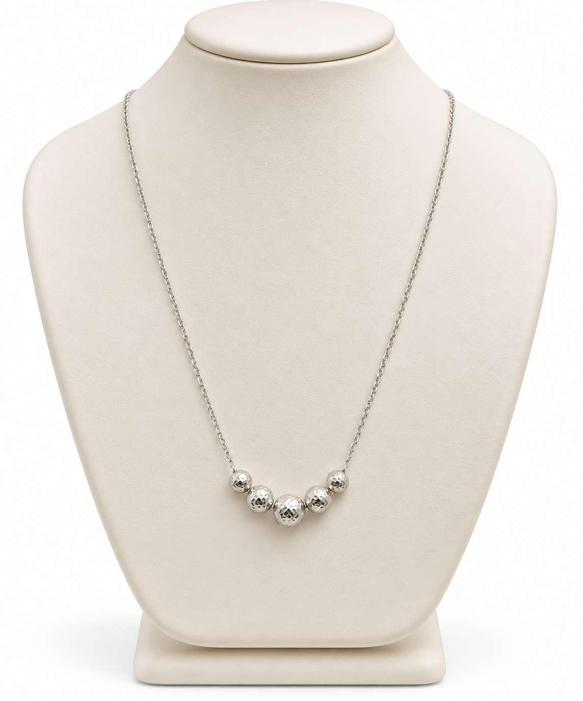 Collana in Oro Bianco con Cinque Sfere Diamantate – 45 cm