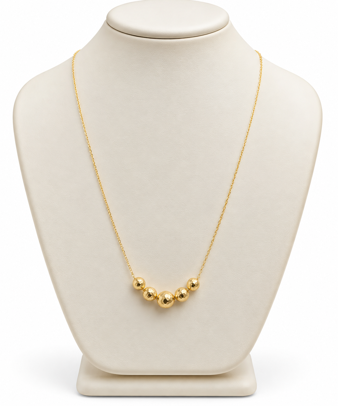 Collana in Oro Bianco con Cinque Sfere Diamantate – 45 cm