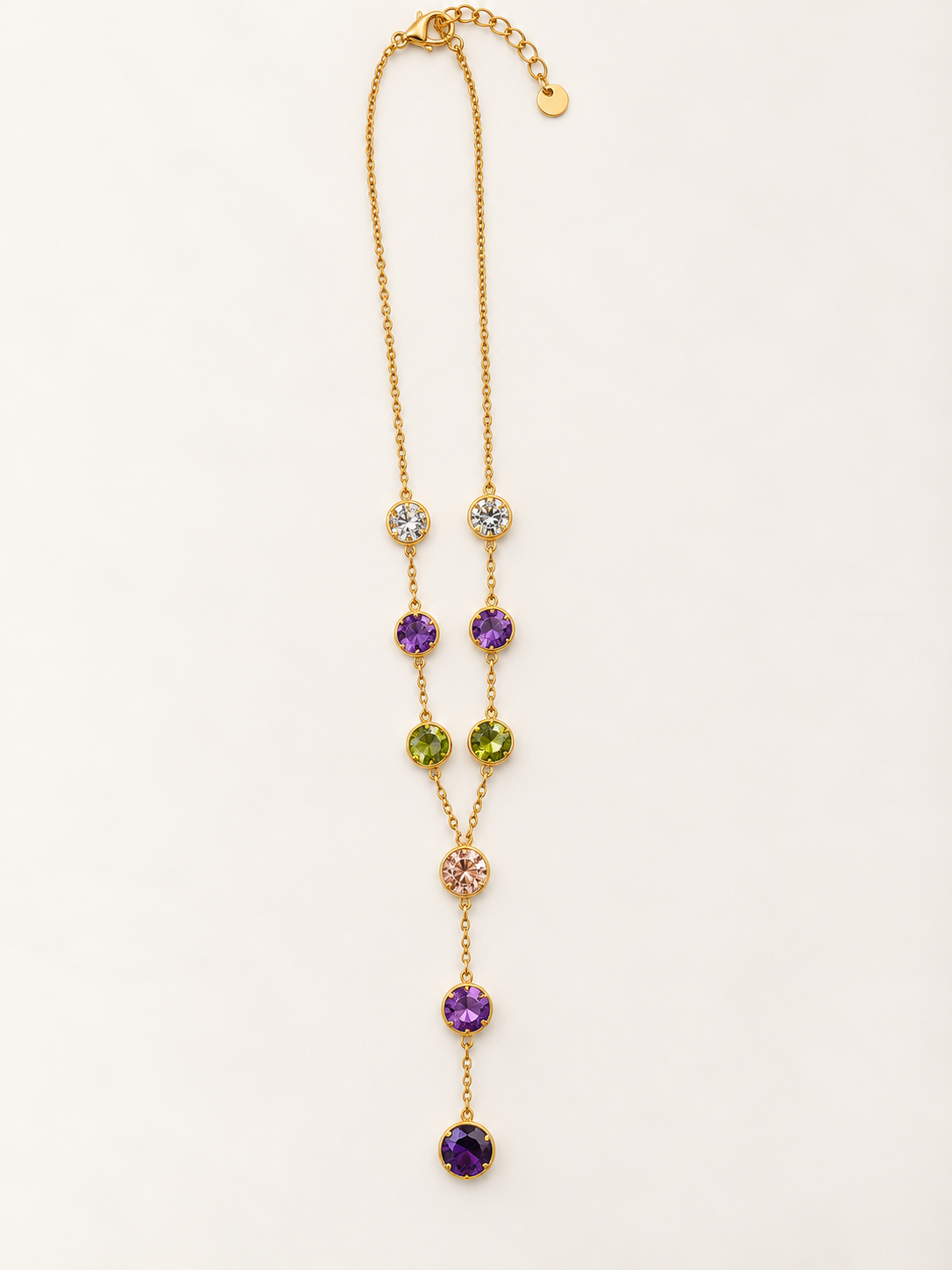 Collana Lunga Dorata con Pietre Colorate
