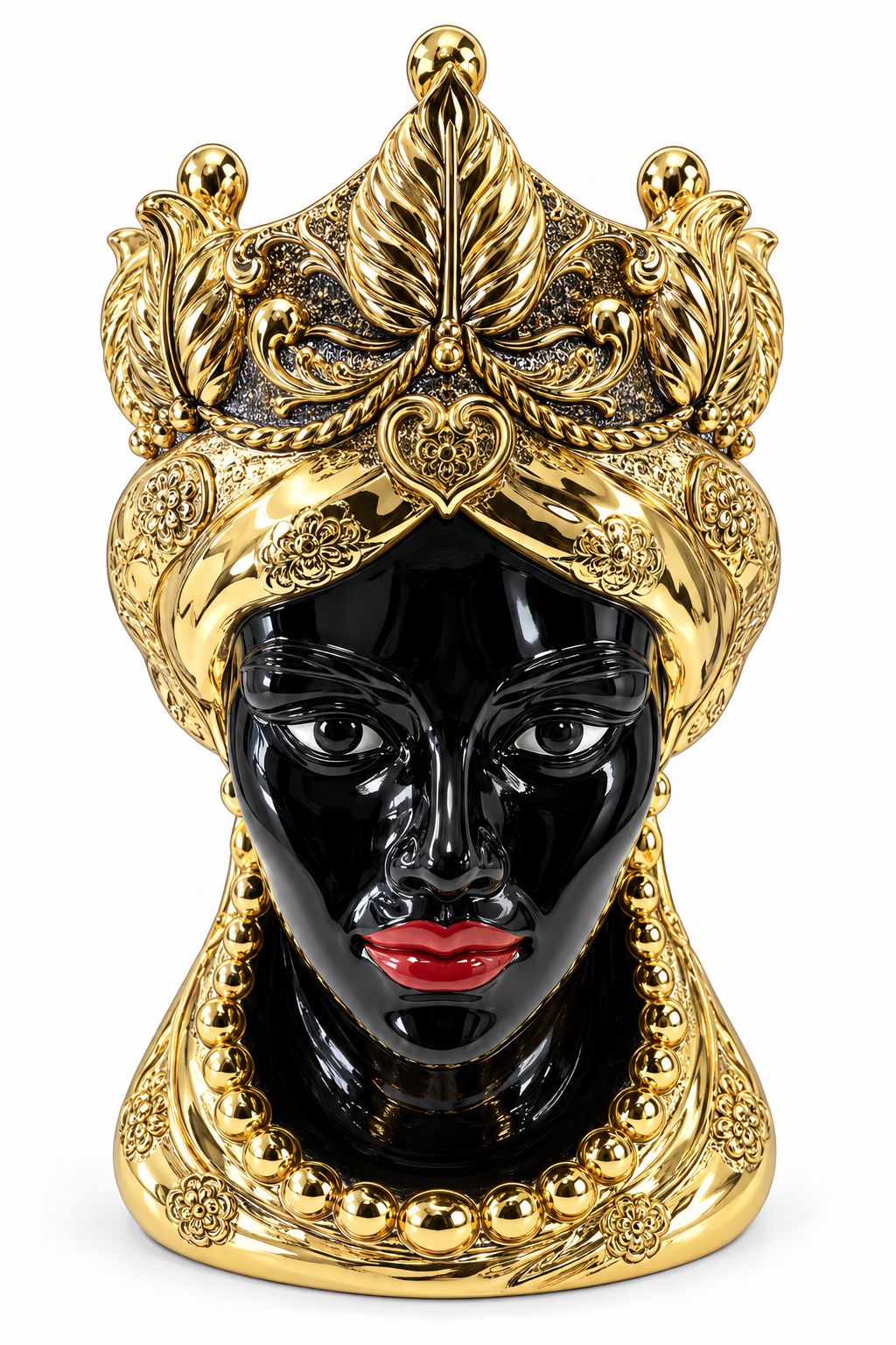 Testa di Moro Donna Decorativa Nero e Oro – Stile Siciliano