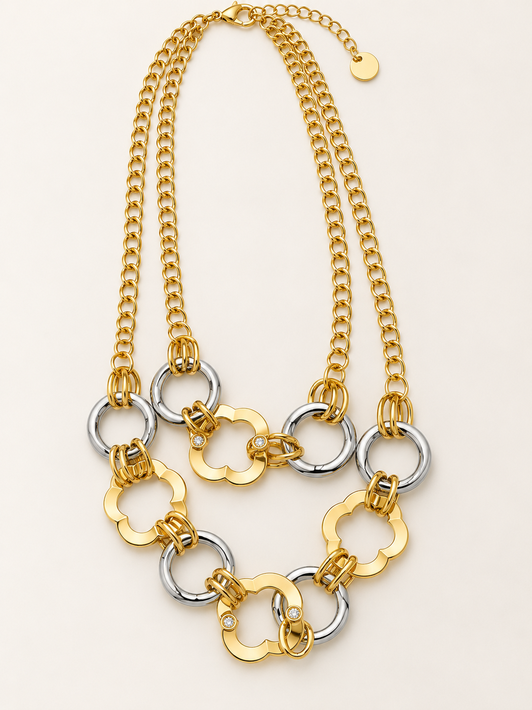 Collana Bicolore a Doppio Filo con Elementi Geometrici
