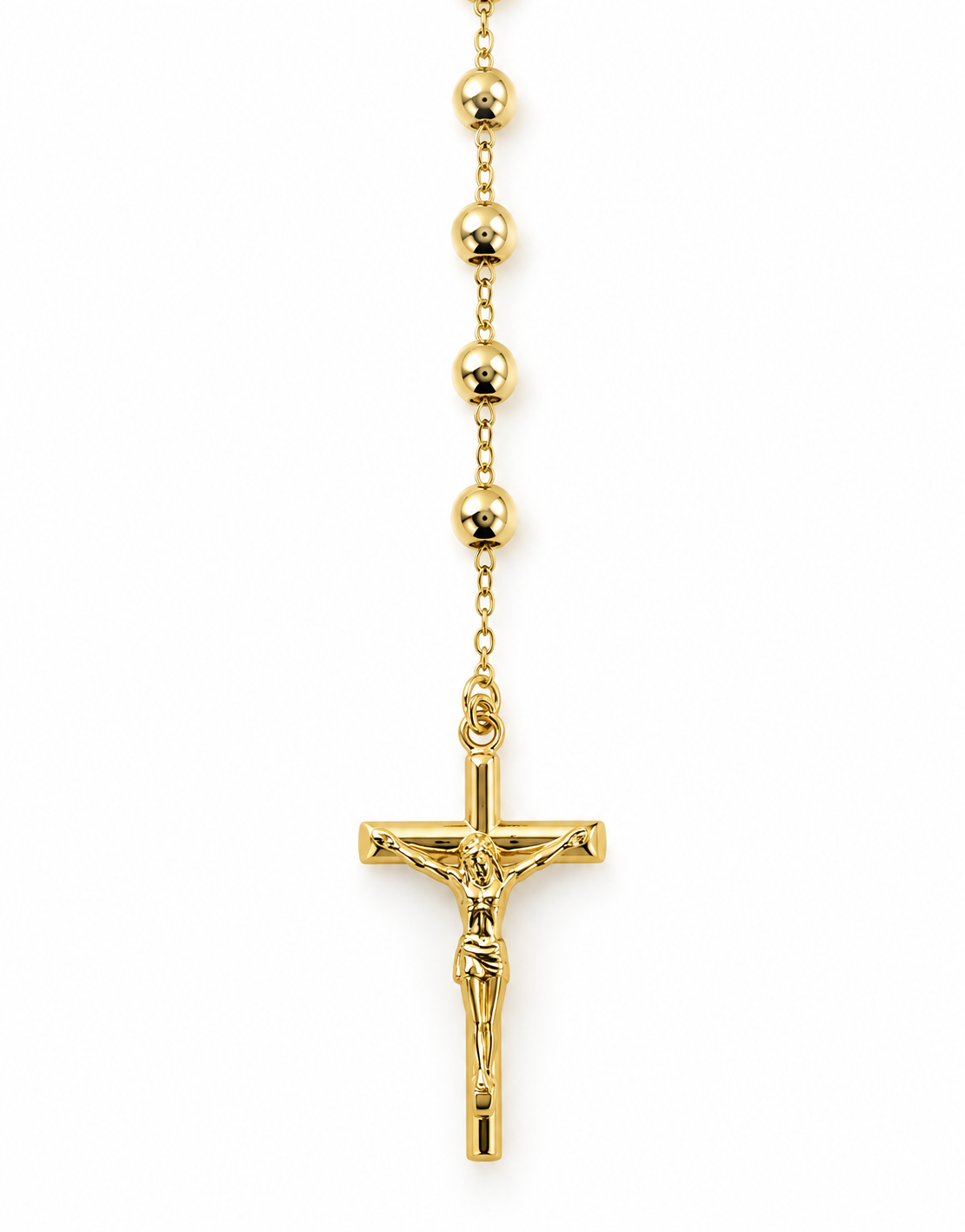 Rosario in Oro con Grani Sfaccettati, Medaglia Mariana e Crocifisso – 60 cm