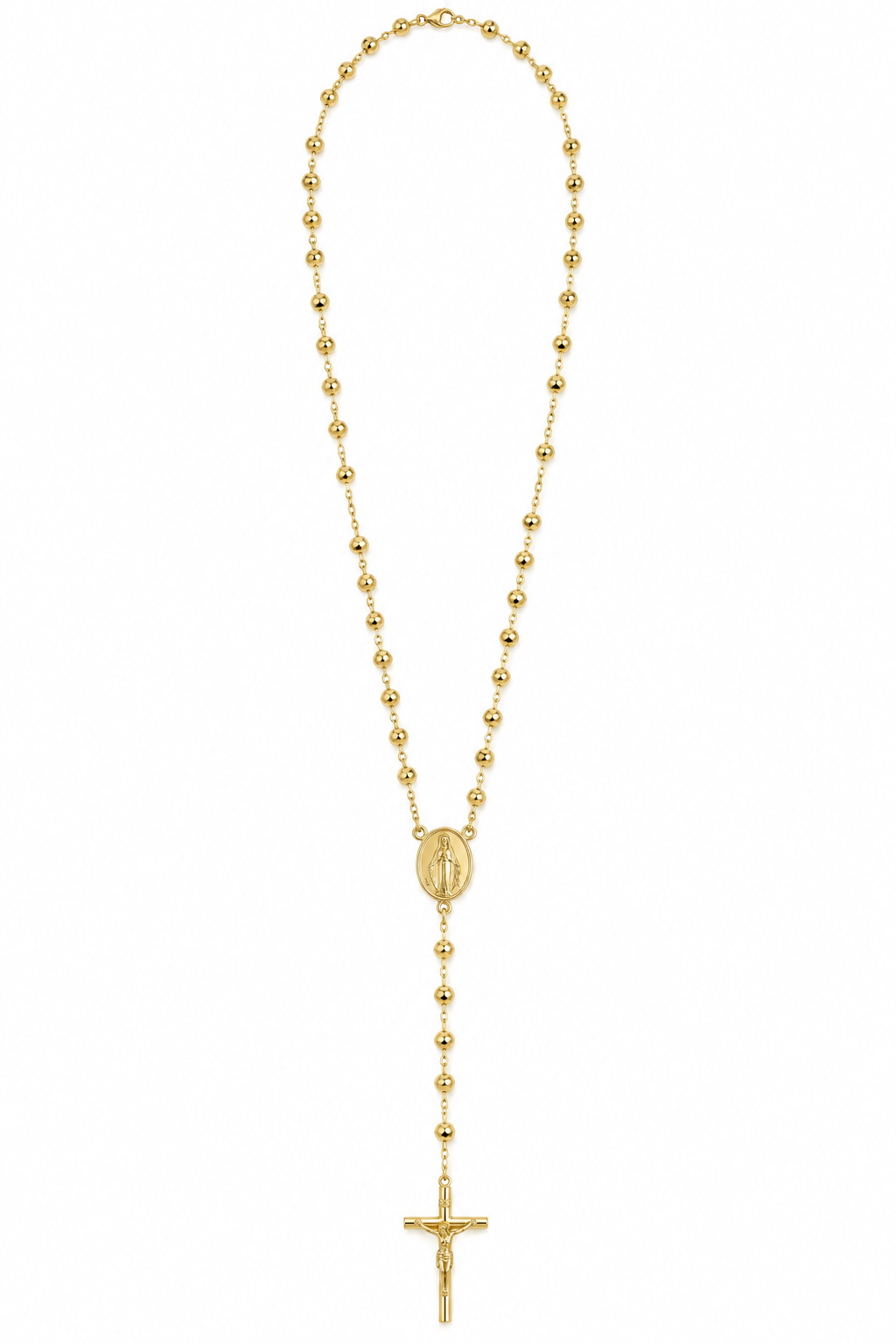 Rosario in Oro con Grani Sfaccettati, Medaglia Mariana e Crocifisso – 60 cm