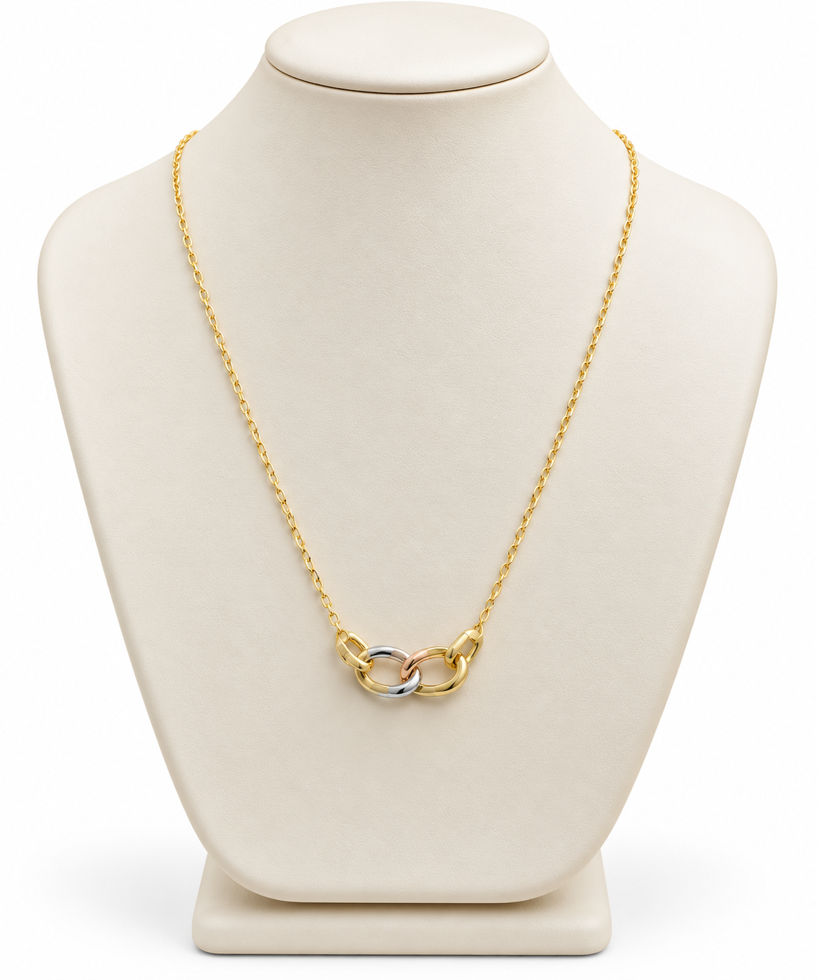Collana Tricolore in Oro con Tre Anelli Intrecciati – 45 cm