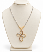 Collana in Oro Giallo con Croce Stilizzata e Pietre Bianche – 50 cm