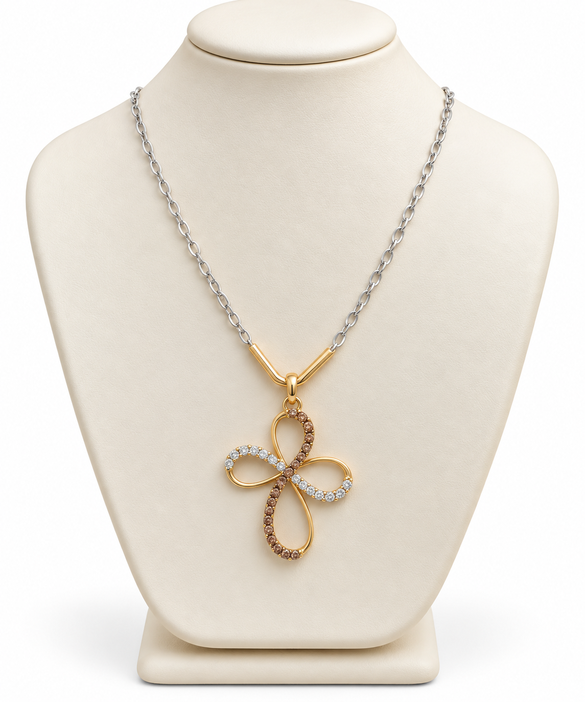 Collana in Oro Giallo con Croce Stilizzata e Pietre Bianche – 50 cm