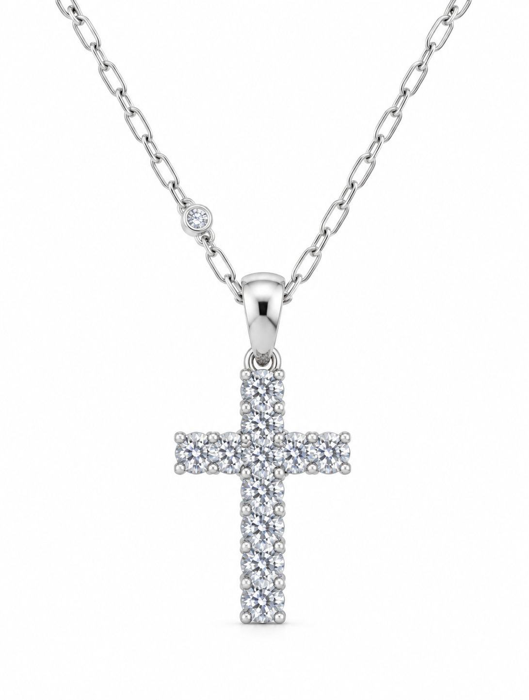 Collanabicolore in Oro Bianco con Croce e Pietre Luminose – 50 cm