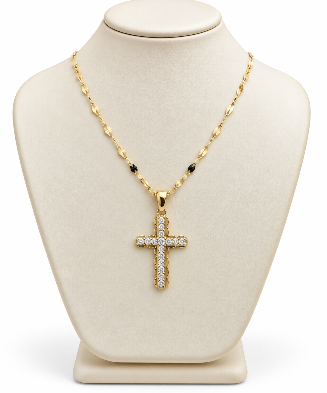 Collana in Oro Giallo con Croce e Pietre Bianche – 50 cm