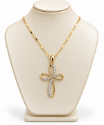 Collana in Oro Giallo con Croce Stilizzata e Pietre Bianche – 50 cm