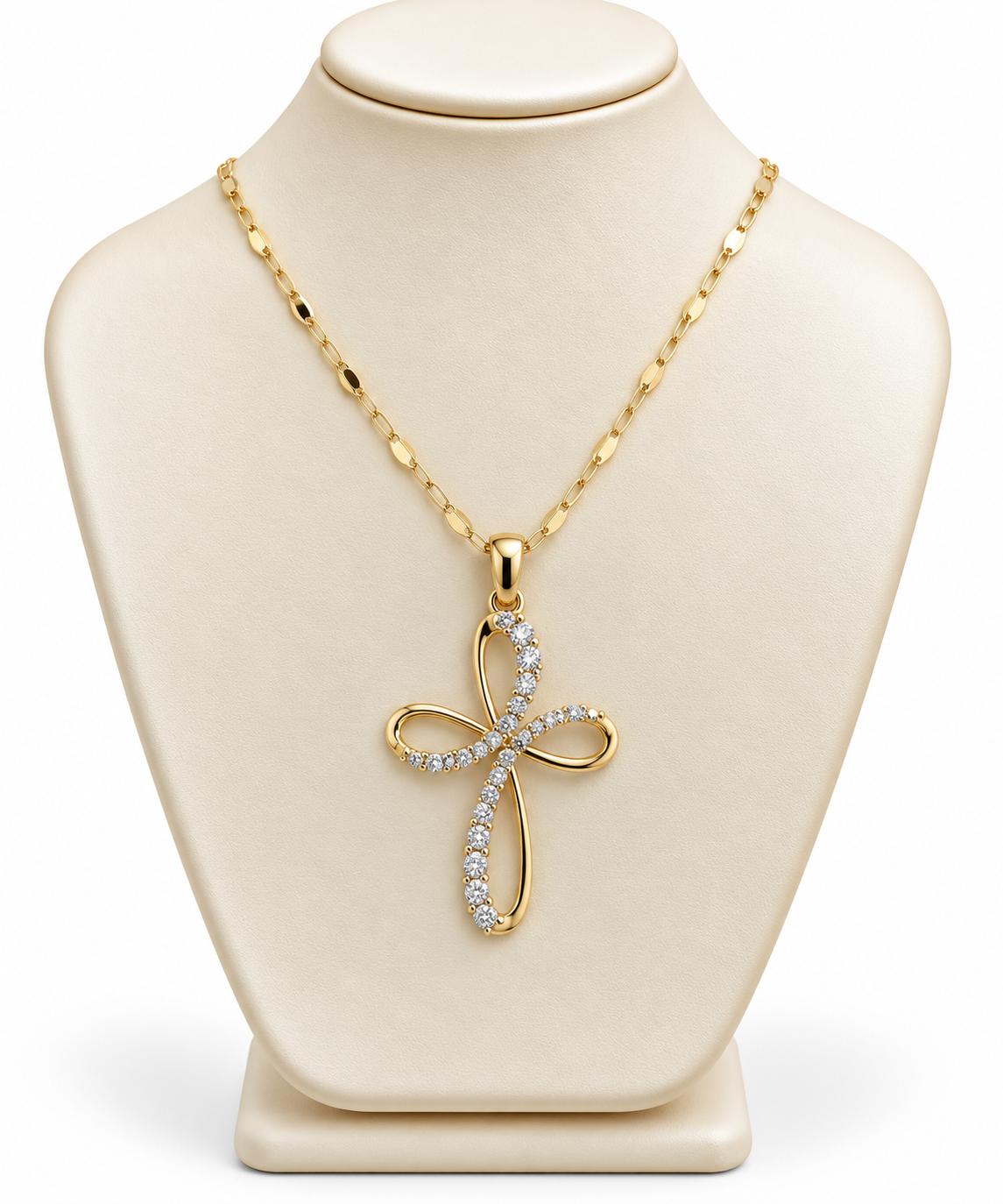 Collana in Oro Giallo con Croce Stilizzata e Pietre Bianche – 50 cm