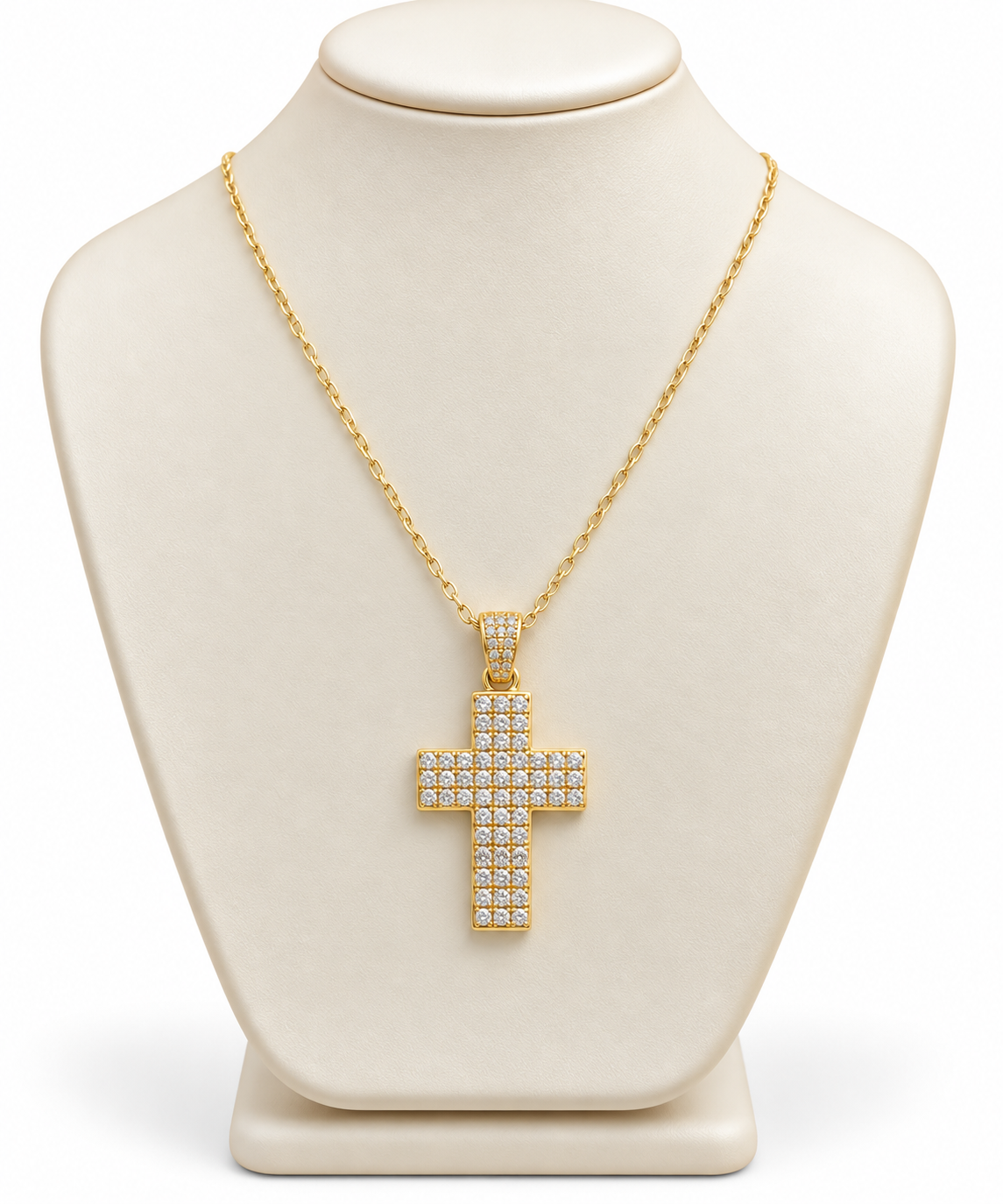 Collana in Oro Giallo con Croce Pavé di Pietre Bianche – 50 cm