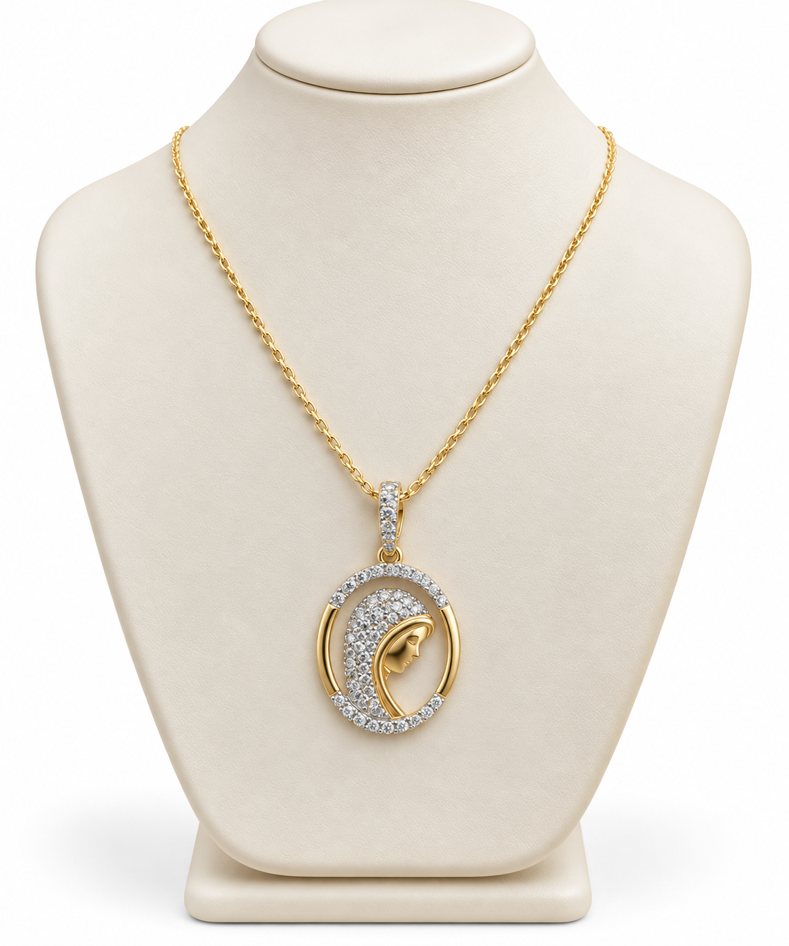 Collana con Medaglia Madonna e Pietre Bianche in oro