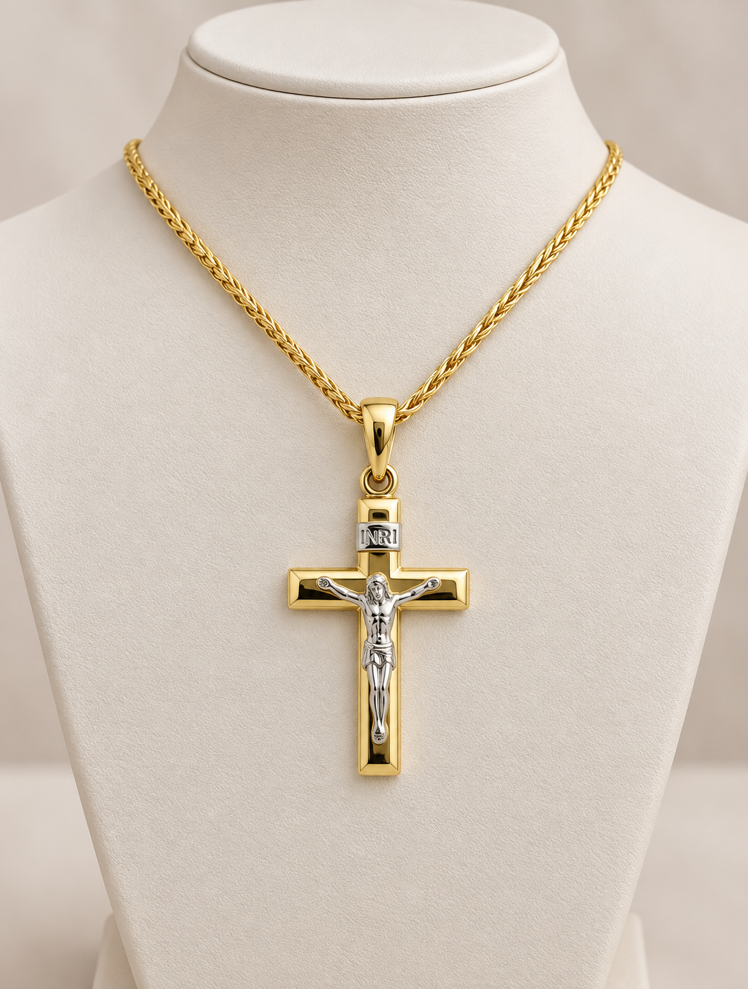 Collana in Oro Bicolore con Crocifisso INRI – 50 cm