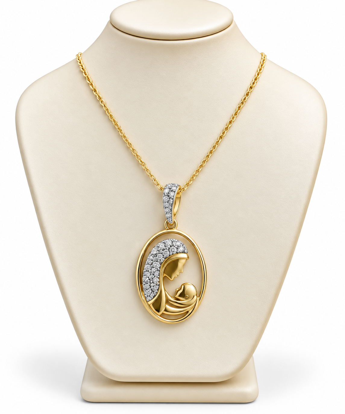 Collana con Medaglia Madonna e Pietre Bianche in oro