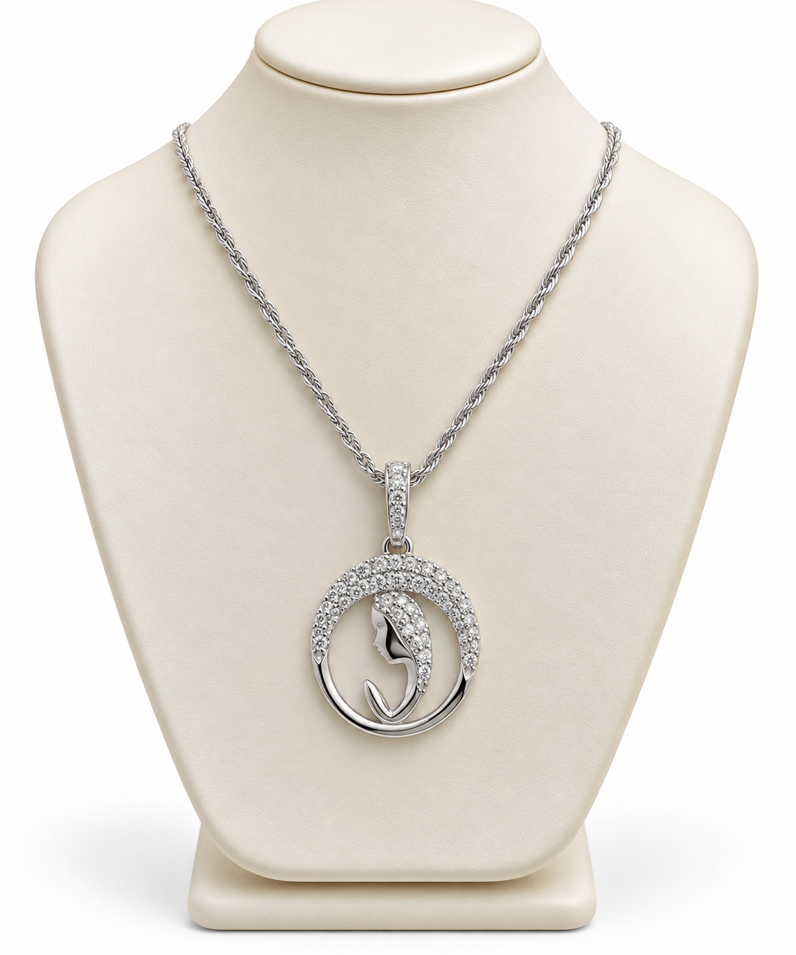 Collana con Medaglia Madonna e Pietre Bianche in oro