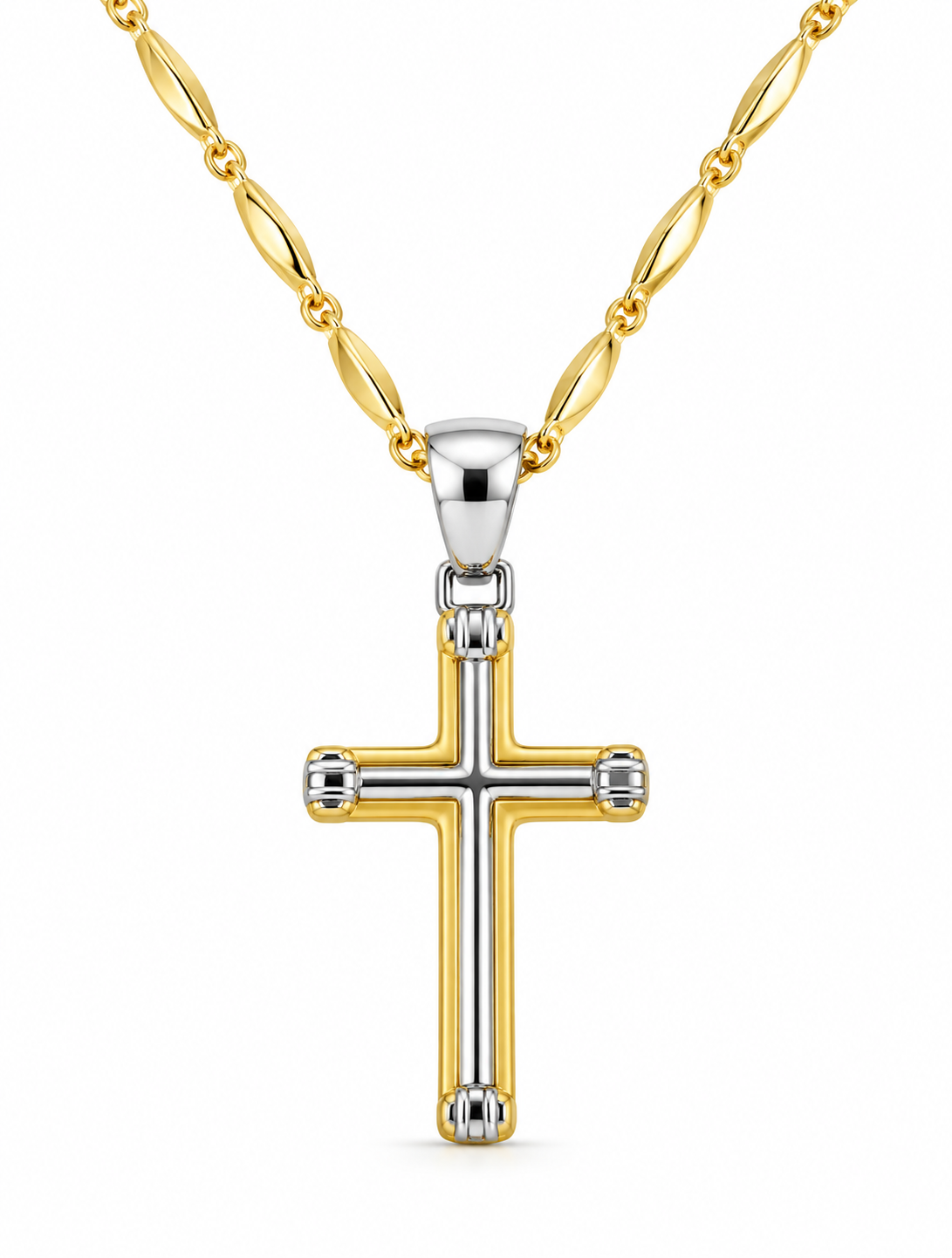 Collana Bicolore con Croce in Oro – 50 cm