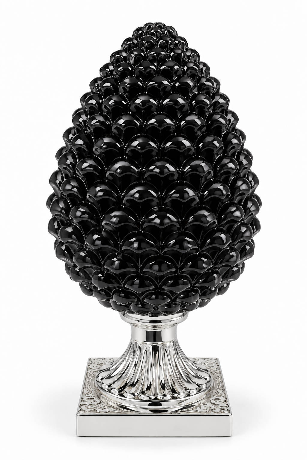 Pigna Siciliana Decorativa Nera e Oro su Base Ornamentale Versace