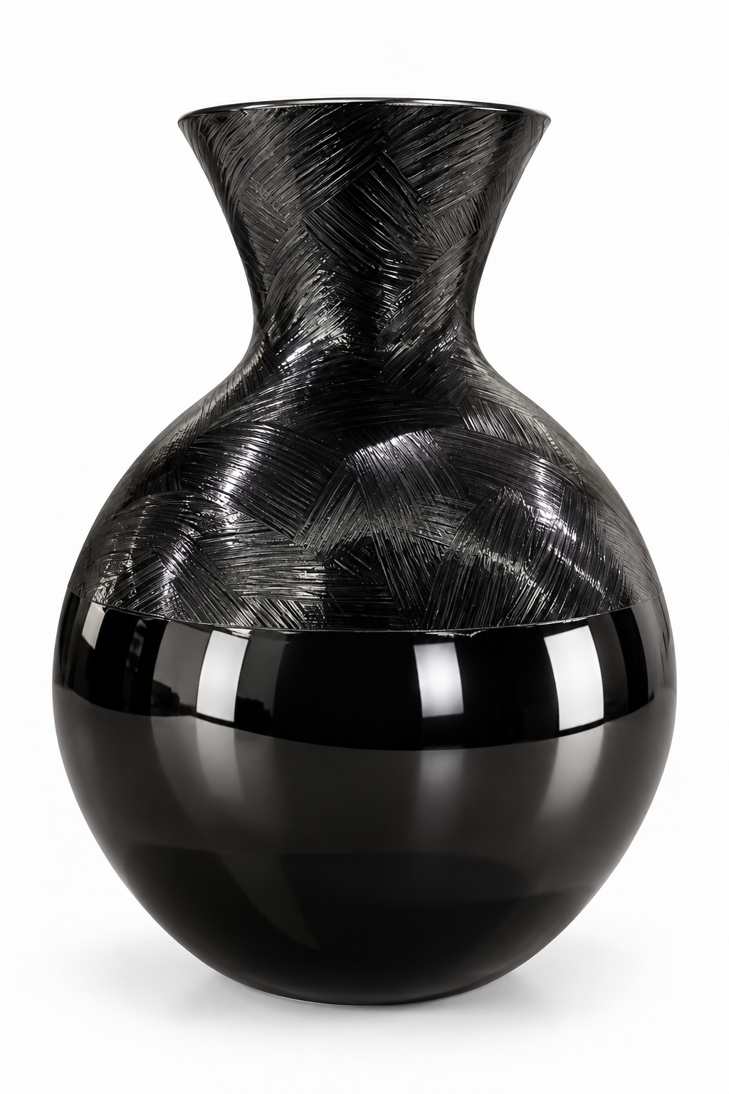 Vaso Decorativo Nero Lucido con Lavorazione Materica