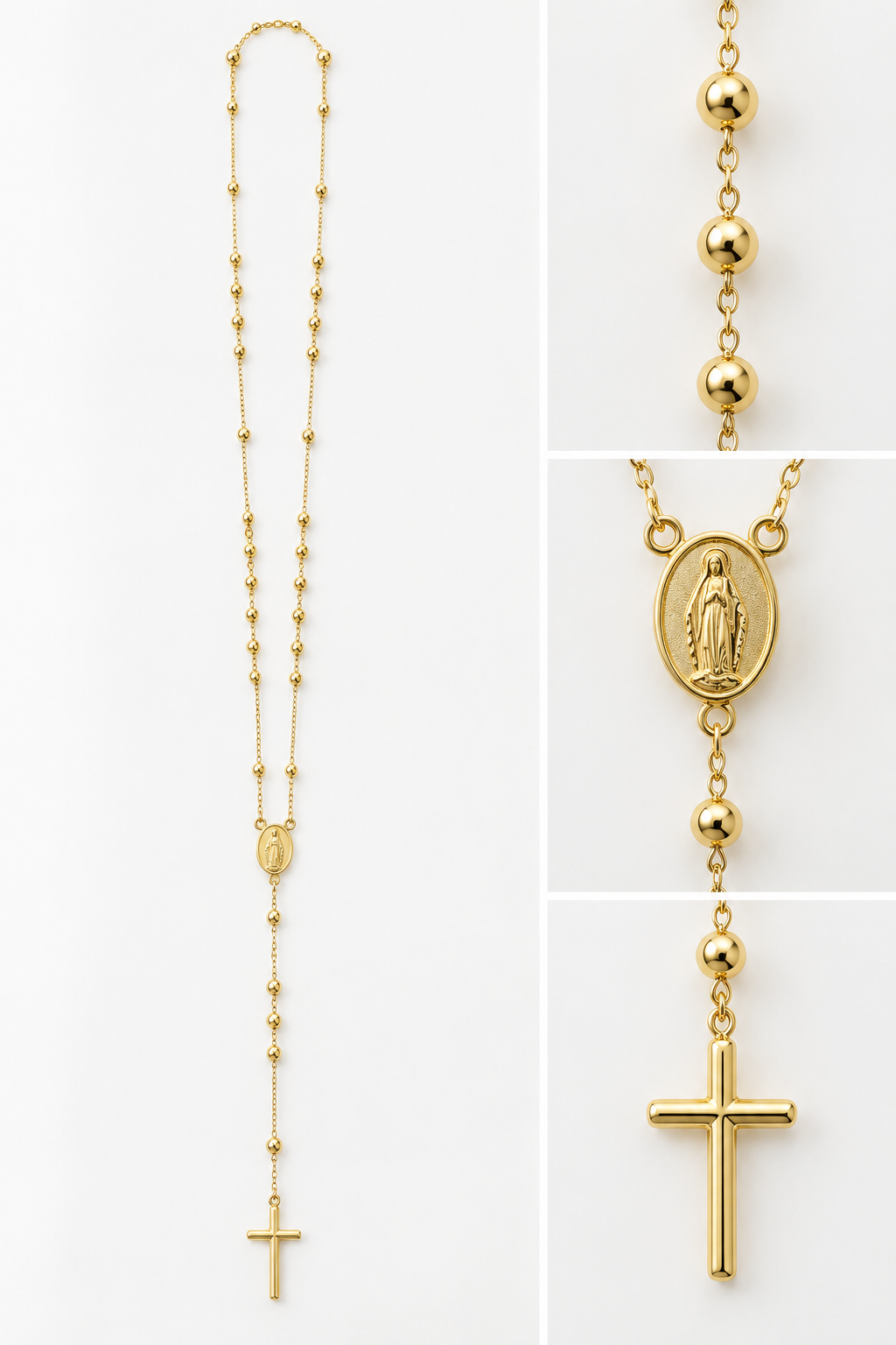 Rosario in Oro Giallo con Medaglia Mariana e Croce