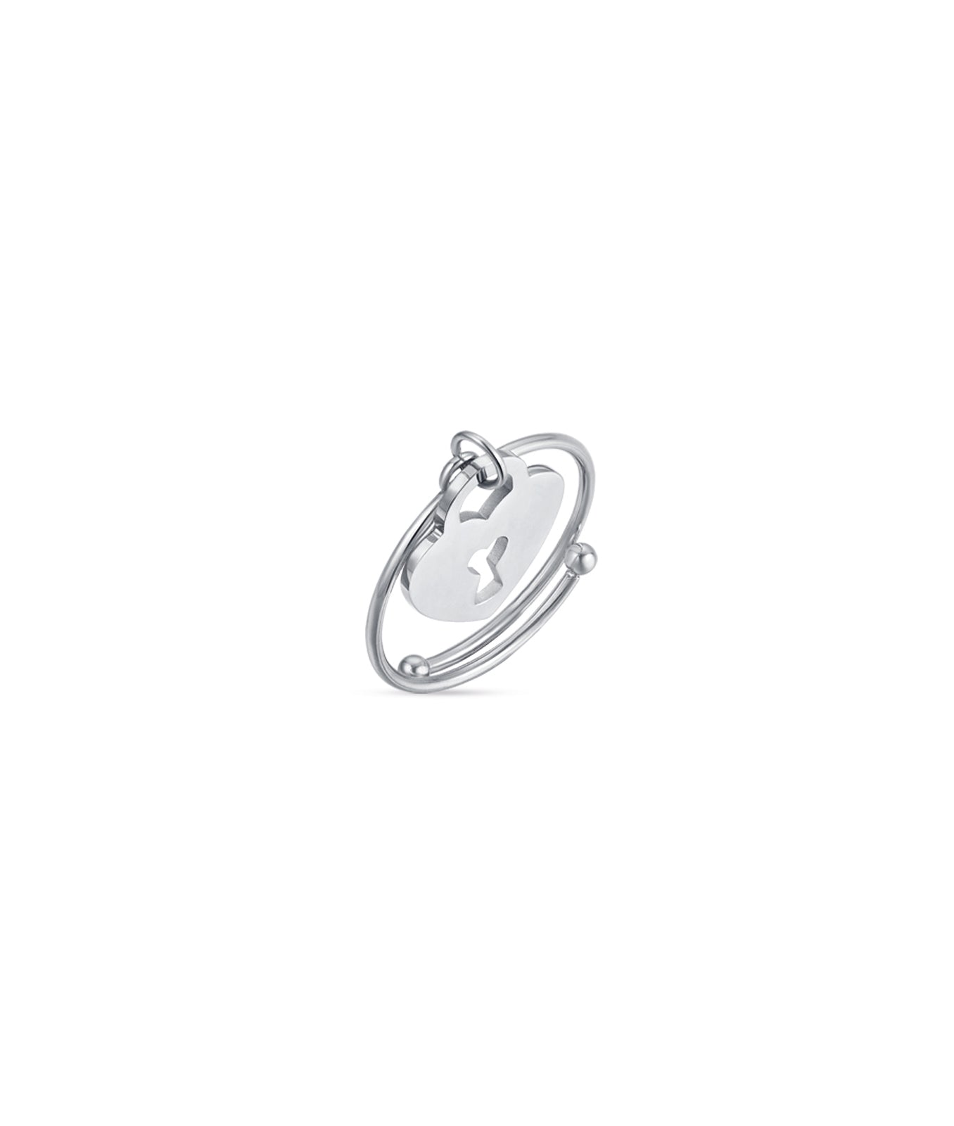 ANELLO REGOLABILE IN ACCIAIO CON CUORE LUCCHETTO