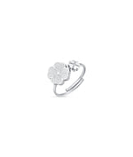 ANELLO REGOLABILE IN ACCIAIO CON QUADRIFOGLI  CON GLITTER BIANCO