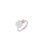 ANELLO REGOLABILE IN ACCIAIO CON QUADRIFOGLI  IN ACCIAIO IP ROSE E GLITTER