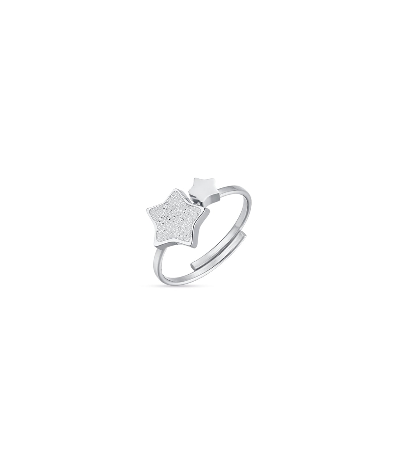 ANELLO REGOLABILE IN ACCIAIO CON STELLE CON GLITTER BIANCO