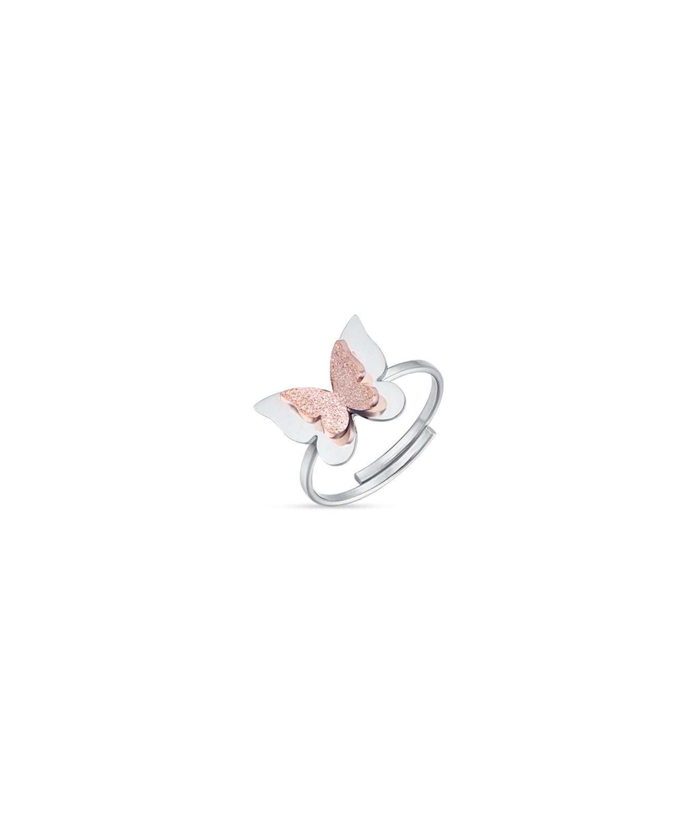 ANELLO IN ACCIAIO CON FARFALLA E GLITTER IP ROSE
