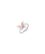 ANELLO IN ACCIAIO CON FARFALLA E GLITTER IP ROSE