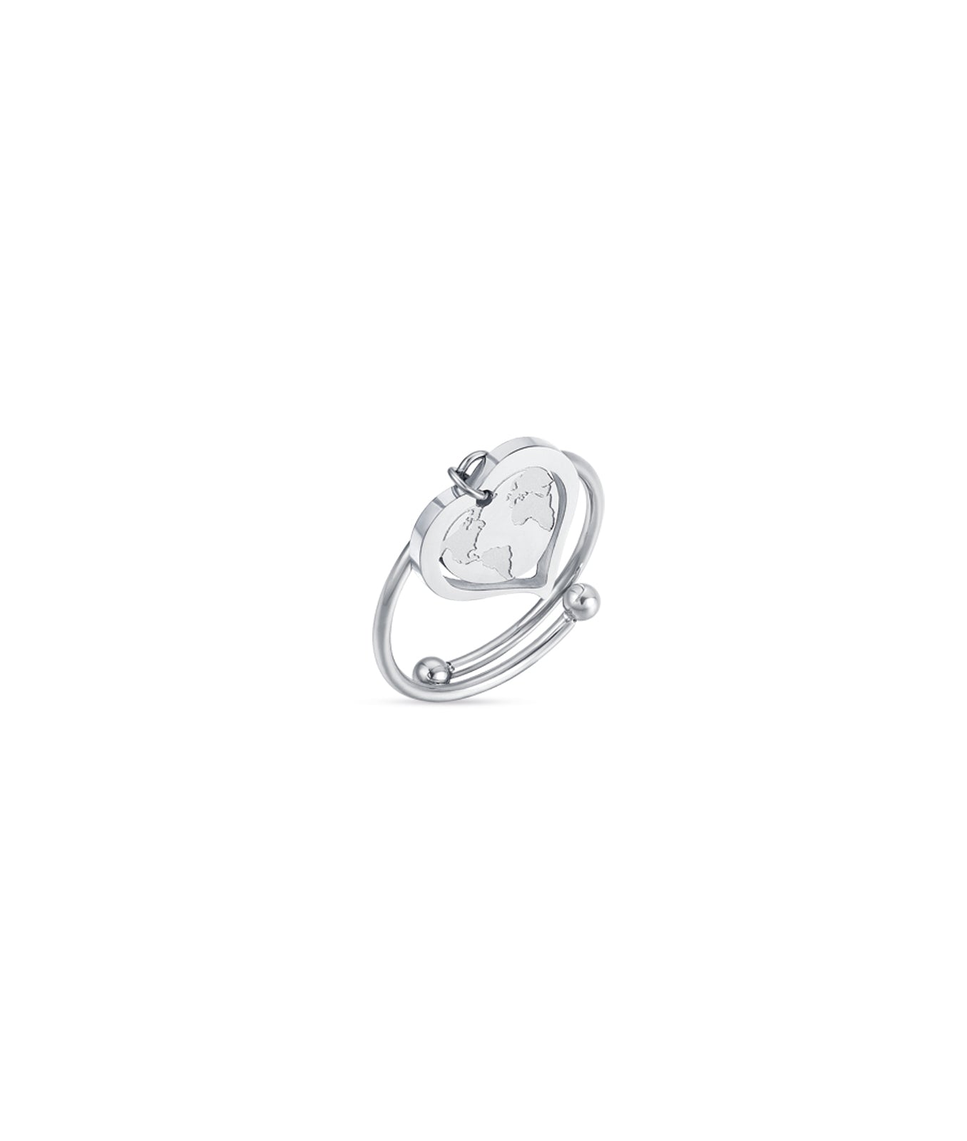 ANELLO IN ACCIAIO CON CUORE MAPPA DEL MONDO