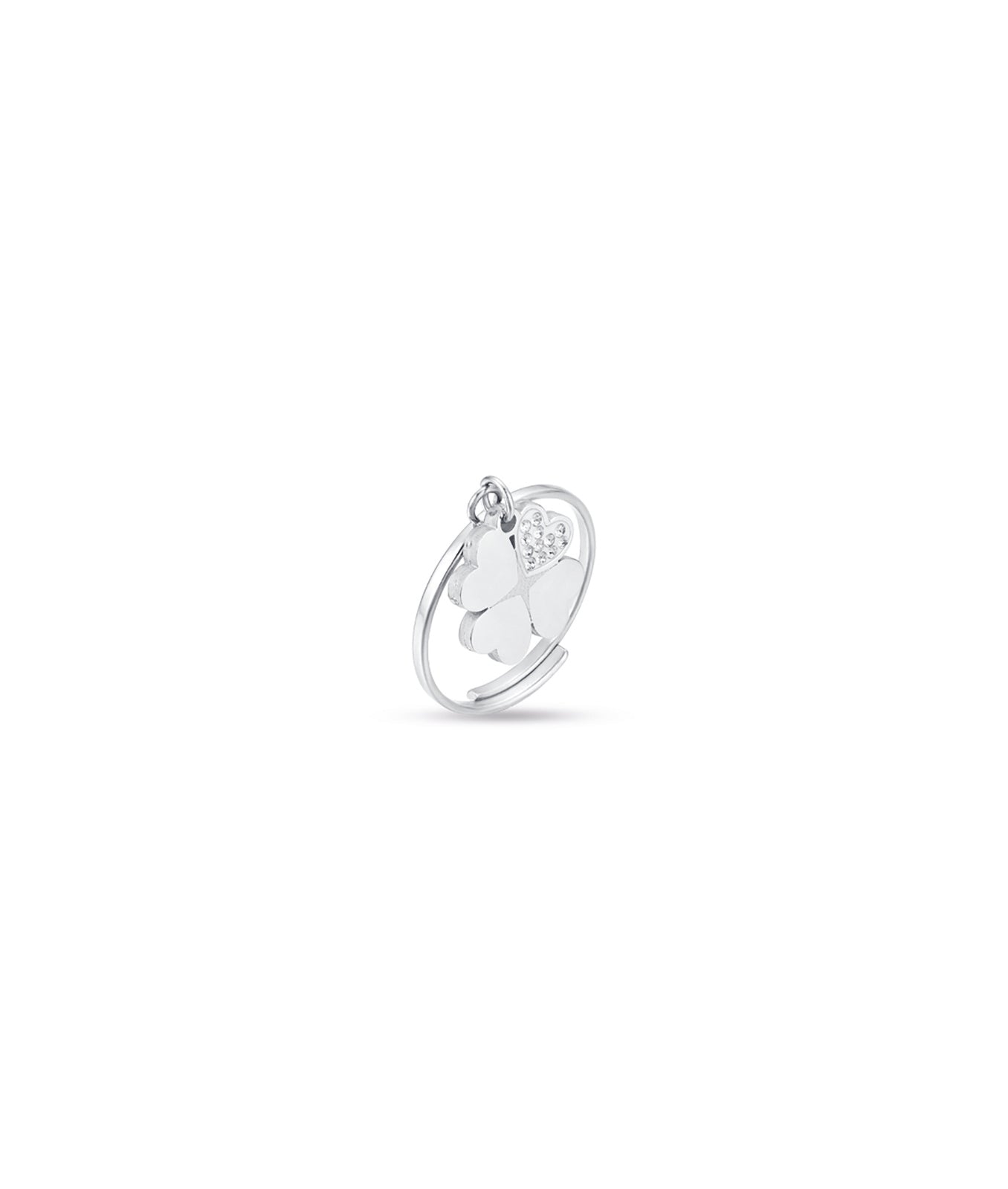 ANELLO IN ACCIAIO CON QUADRIFOGLIO CON CRISTALLI BIANCHI