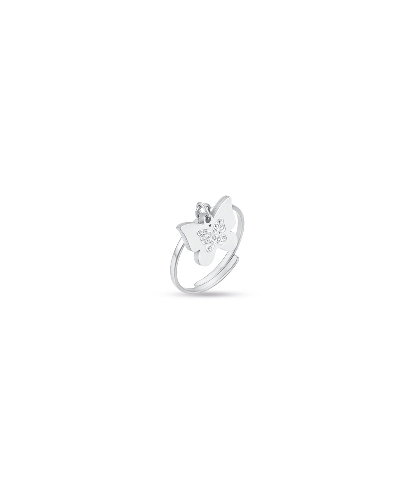ANELLO IN ACCIAIO CON FARFALLA CON CRISTALLI BIANCHI