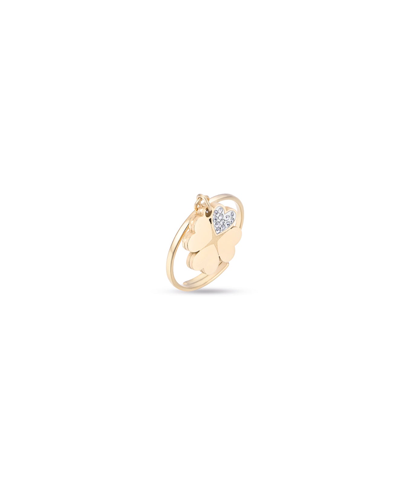 ANELLO IN ACCIAIO IP GOLD CON QUADRIFOGLIO CON CRISTALLI BIANCHI