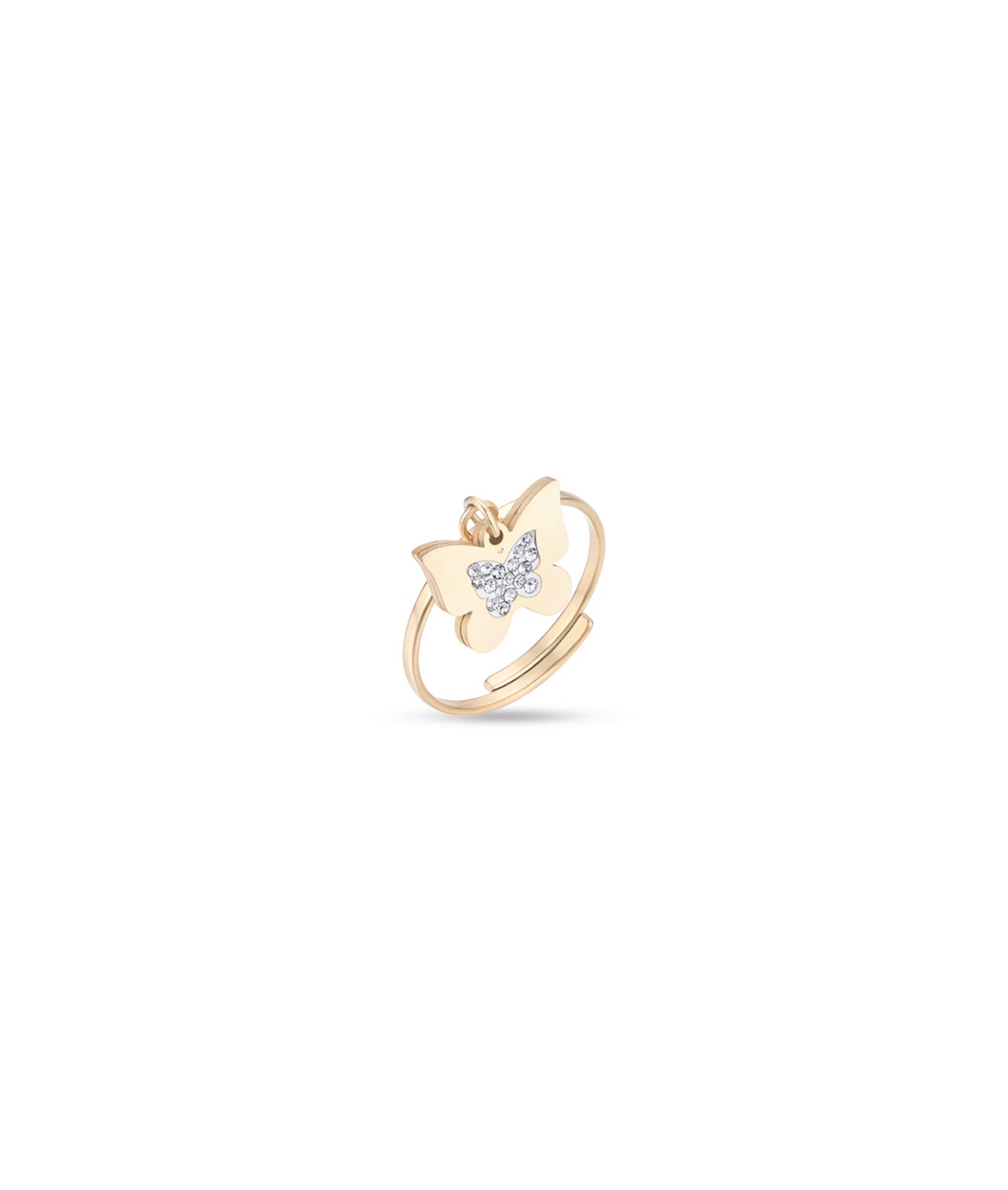 ANELLO IN ACCIAIO IP GOLD CON FARFALLA CON CRISTALLI  BIANCHI