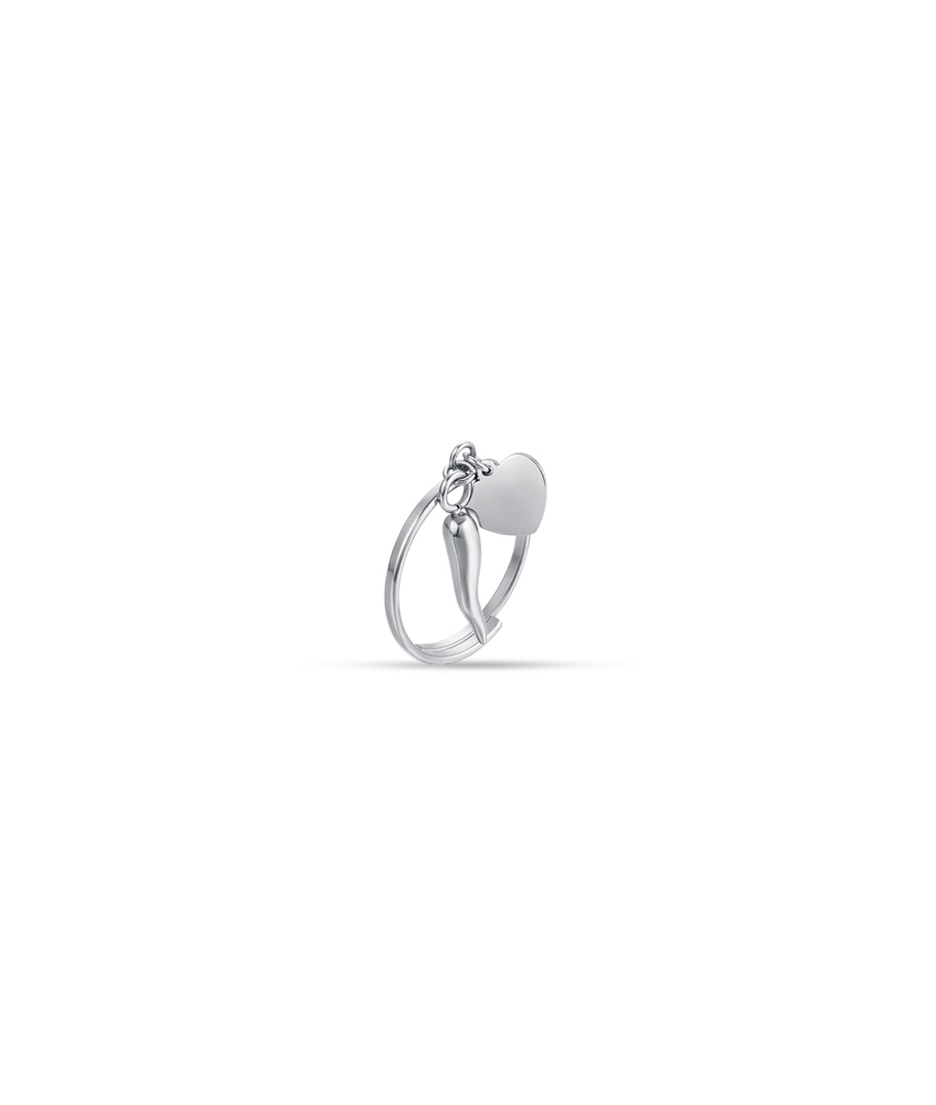ANELLO IN ACCIAIO CON CUORE E CORNO