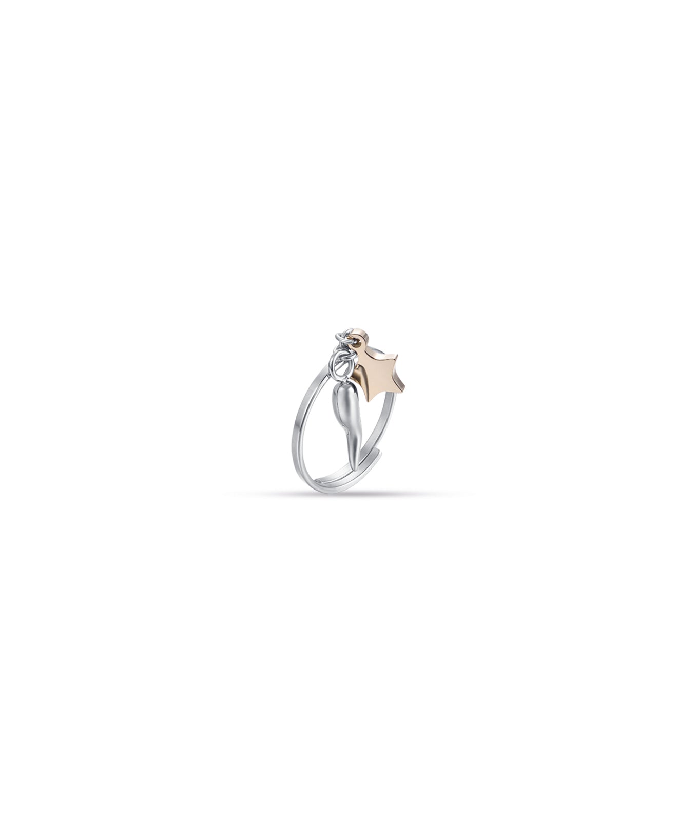 ANELLO IN ACCIAIO CON STELLA IP GOLD E CORNO