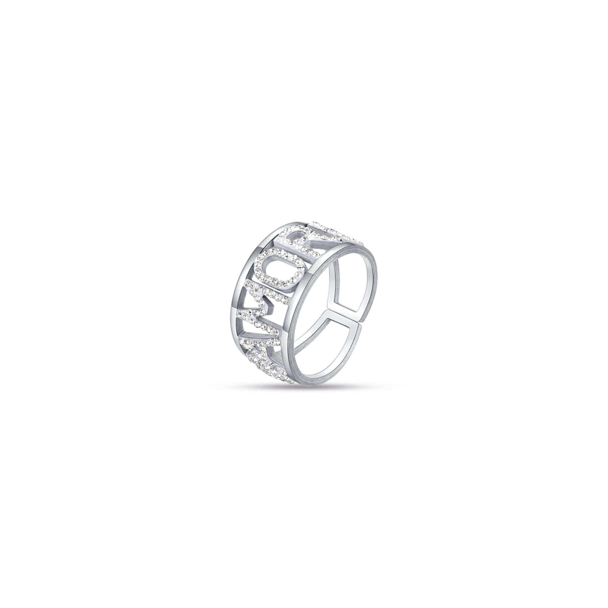ANELLO DA DONNA IN ACCIAIO AMORE CON CRISTALLI BIANCHI - MISURA M (MISURA 17)