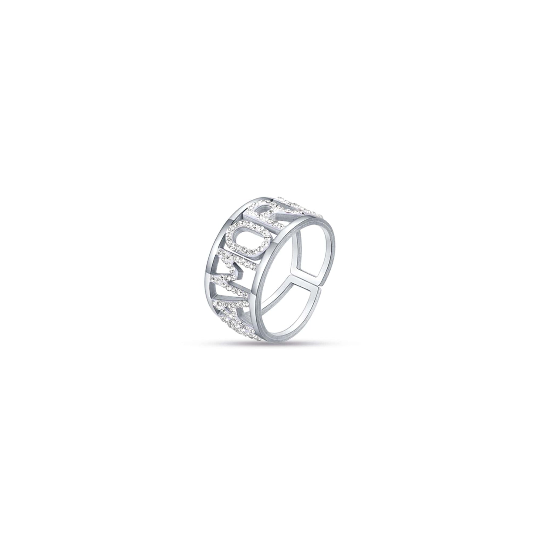 ANELLO DA DONNA IN ACCIAIO AMORE CON CRISTALLI BIANCHI - MISURA M (MISURA 17)