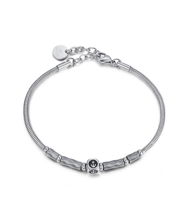 BRACCIALE IN ACCIAIO, ELEMENTO IN ACCIAIO IP NERO CON ANCORA