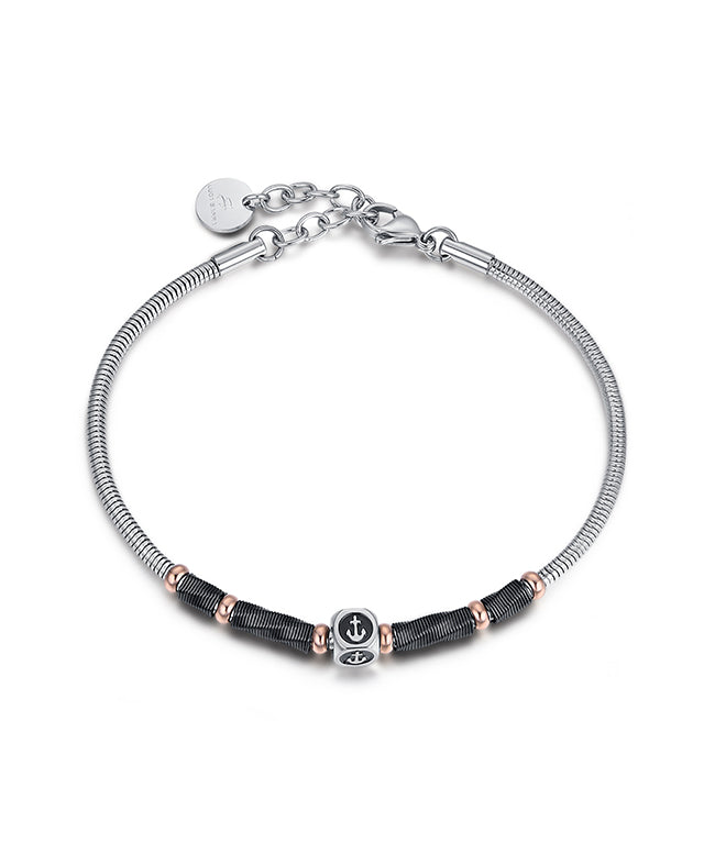 BRACCIALE IN ACCIAIO CON ANCORA ED ELEMENTI IN ACCIAIO ROSE'