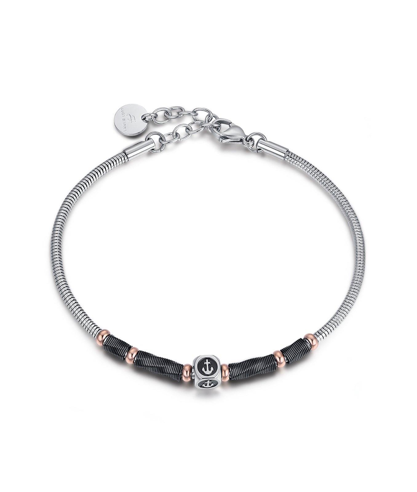 BRACCIALE IN ACCIAIO CON ANCORA ED ELEMENTI IN ACCIAIO ROSE'