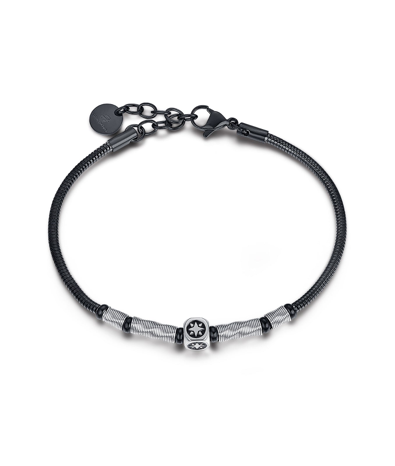 BRACCIALE IN ACCIAIO IP NERO ELEMENTO IN ACCIAIO IP NERO CON ROSA DEI VENTI