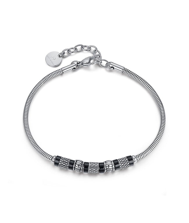 BRACCIALE IN ACCIAIO CON ELEMENTI IN IP NERO ANTICATO
