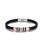 BRACCIALE IN SILICONE NERO CON ELEMENTI IN ACCIAIO, IP ROSE E IP NERO