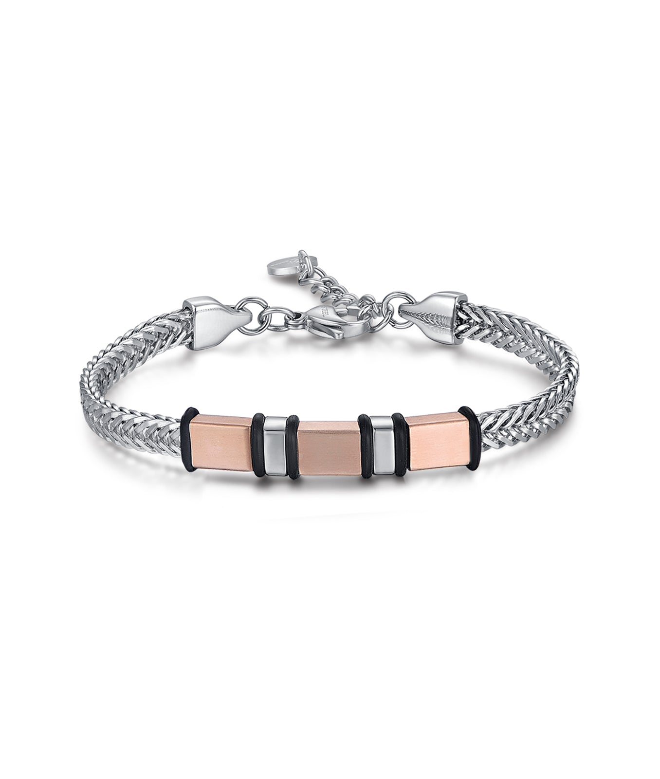 BRACCIALE IN ACCIAIO CON ELEMENTI IN ACCIAIO IP ROSE E IP NERO