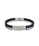 BRACCIALE IN SILICONE NERO CON ELEMENTI IN ACCIAIO, IP GOLD E IP NERO