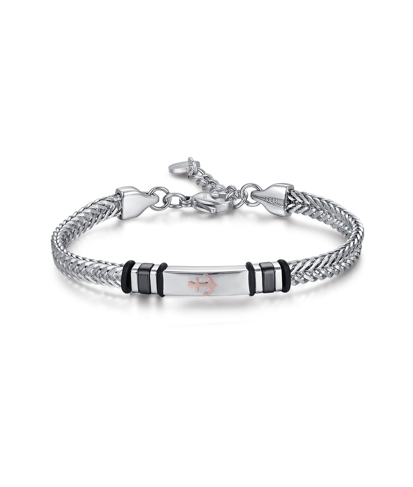 BRACCIALE IN ACCIAIO CON ANCORA IP ROSE ED ELEMENTI IP NERO