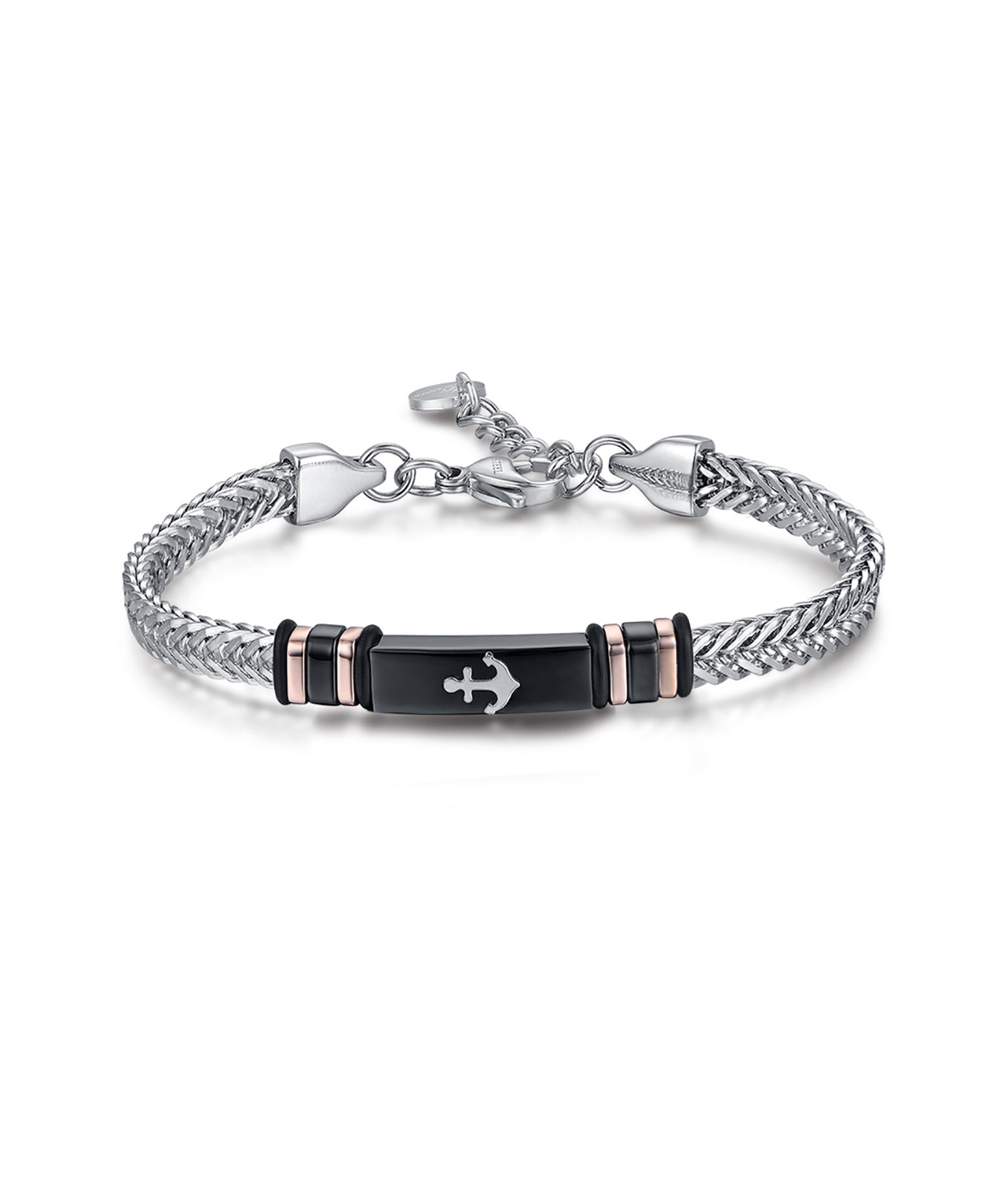 BRACCIALE IN ACCIAIO CON PIASTRA IN ACCIAIO IP NERO CON ANCORA