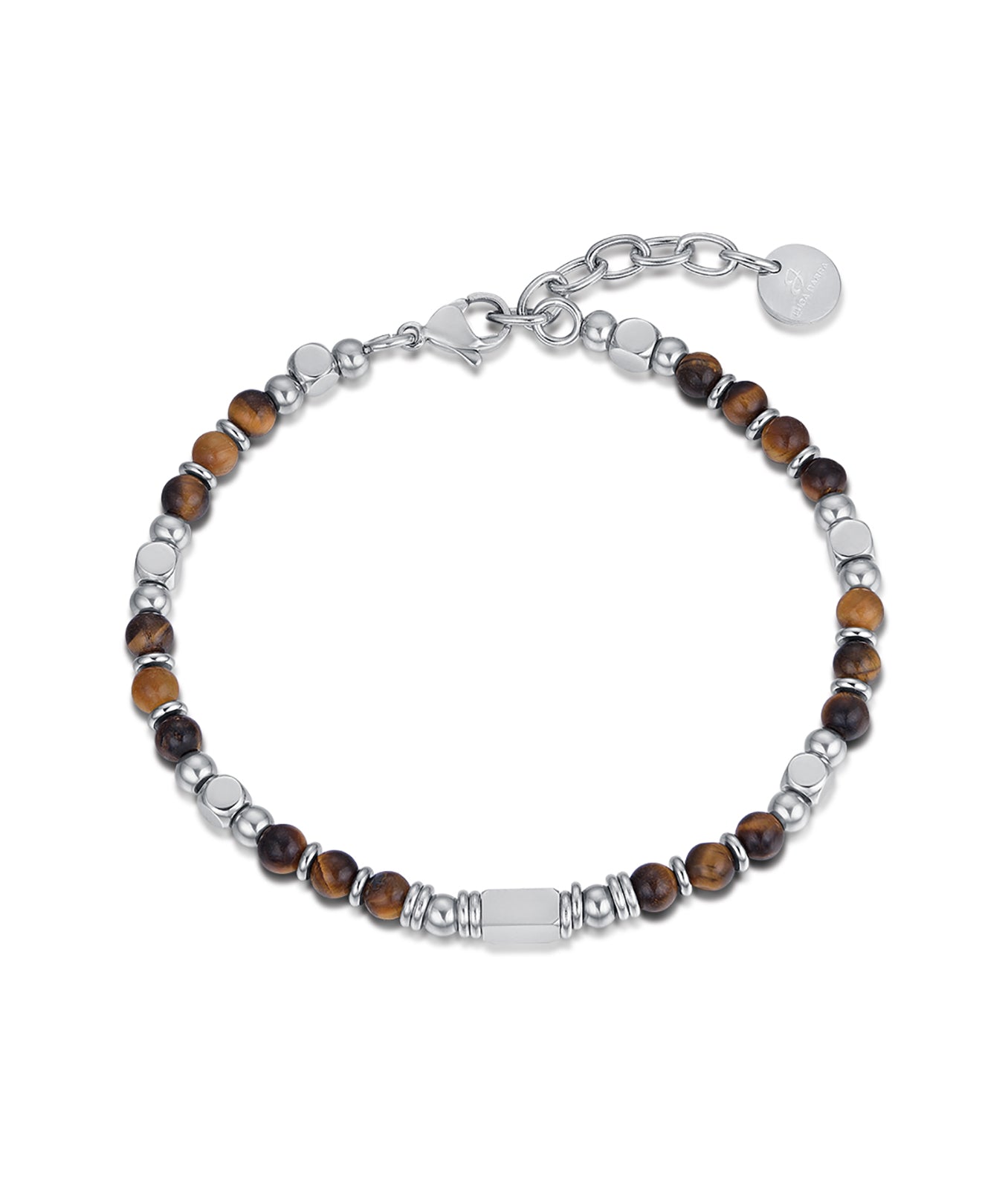 BRACCIALE IN ACCIAIO CON PIETRE BLU OCCHIO DI TIGRE