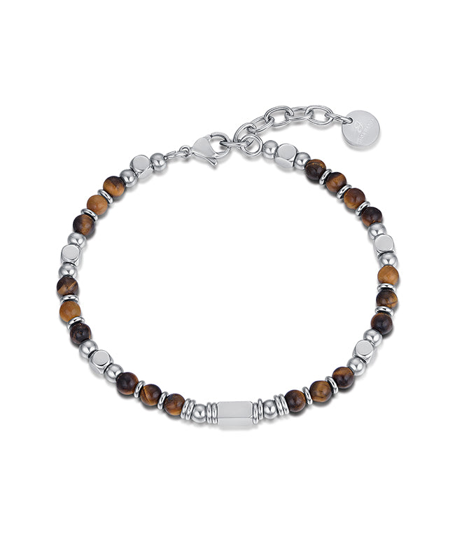 BRACCIALE IN ACCIAIO CON PIETRE BLU OCCHIO DI TIGRE